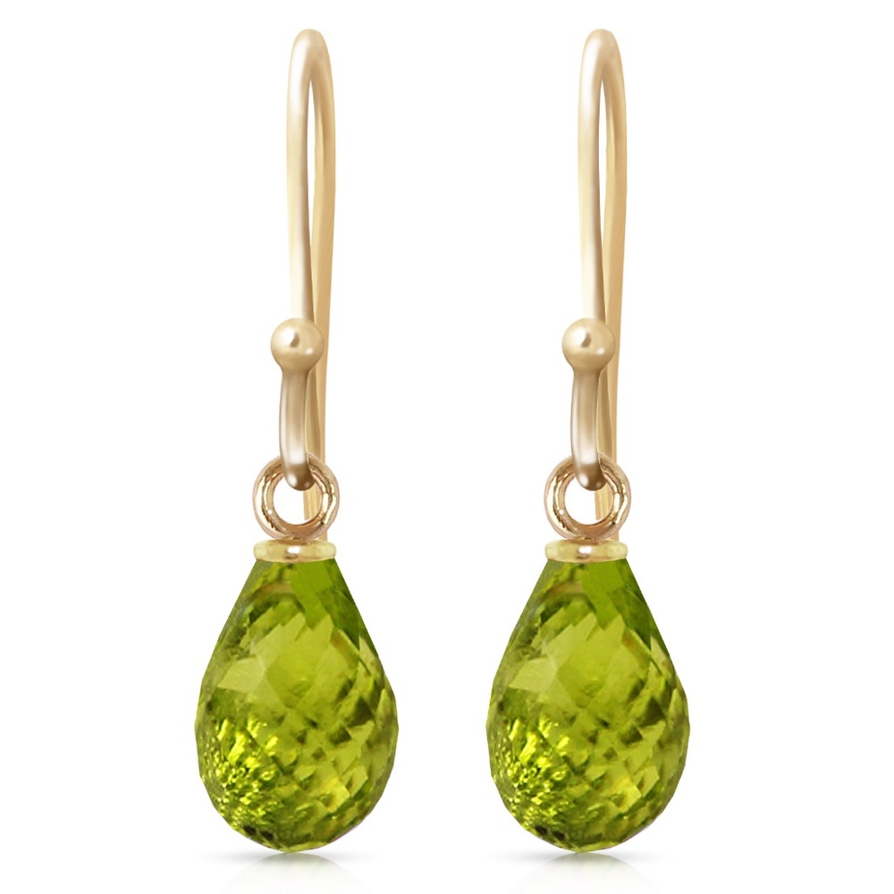 14K. SOLID GOLD FISH HOOK EARRINGS WITH PERIDOTS - Picture 2 of 5